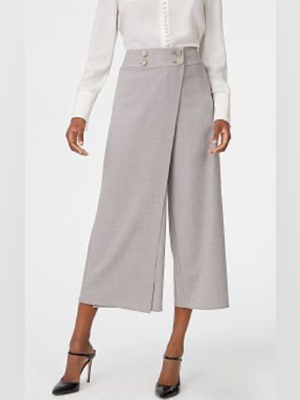 Club Monaco Wide Leg Wrap Front Trouser - Grey Wool Blend - Size 2 (XS)